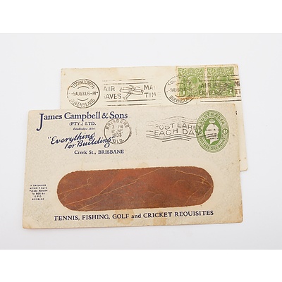 2 x 1933 Postal Covers KGV One Pence Stamps