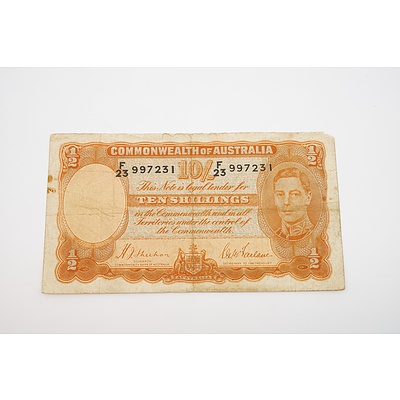 1939 Australian Ten Shillings Banknote - Sheehan/MacFarlane