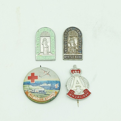 Lot of 4 Badges - ANZAC, Red Cross & War Veterans