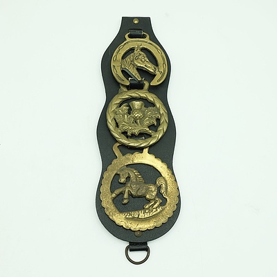 3 x Scottish Horse Brasses on Leather Martingale