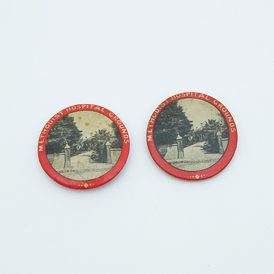 2 x Circa 1915 Methodist Hospital Grounds Badges