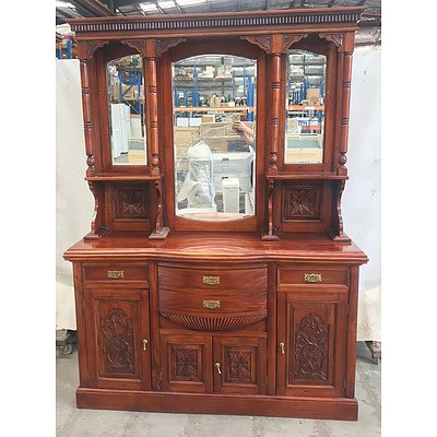 Large Edwardian Style Indonesian Mahogany Mirror Back Sideboard