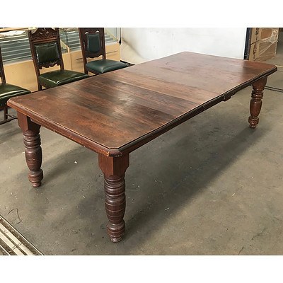 Late Victorian Kauri Pine and Blackwood Extension Dining Table with Eight Blackwood Green Vinyl Upholstered Chairs