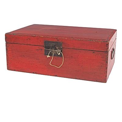 Chinese Red Lacquered Wood Trunk