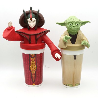 Two 1999 Star Wars Episode I The Phantom Menace Promotional Cups, Including Yoda and Queen Amidala
