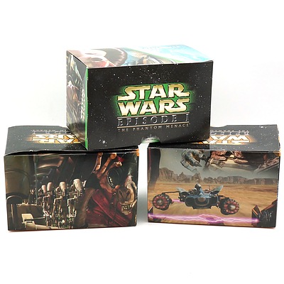 Three 1999 Star Wars Episode I The Phantom Menace Promotional Toys, Including Anakin Skywalker's Naboo Fighter, Planet Tatooine and Darth Mauls Sith Speeder