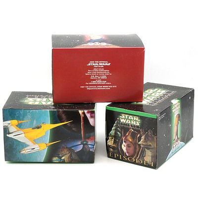 Three 1999 Star Wars Episode I The Phantom Menace Promotional Toys, Including Planet Naboo, Trade Federation Droid Fighter and Planet Coruscant