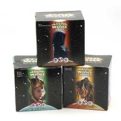 Three 1999 Star Wars Episode I The Phantom Menace Promotional Toys, Including Sith Holoprojector, Sebula's Podracer, Queen Amidal's Hidden Identity