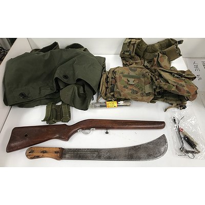 Military Backpack, Vest Rifle Stock and Machete