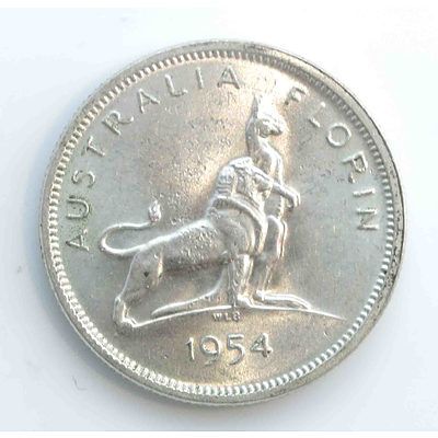 Aust: Silver Florin 1954 Royal Visit