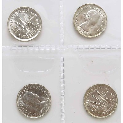 Aust: Silver Threepences 1964 (X4)