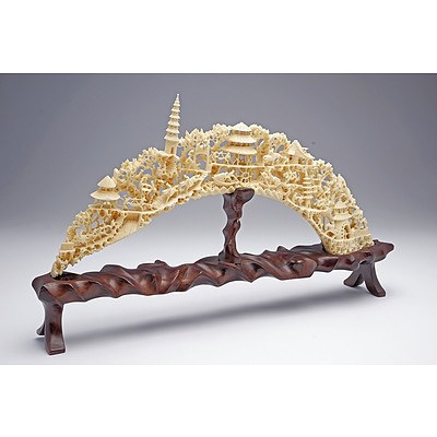 Finely Carved Chinese Marine Ivory (Walrus) Bridge, Mid 20th Century