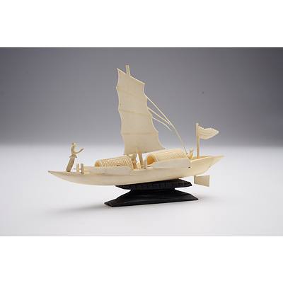 Chinese Carved Ivory Figure of a Boat, Early to Mid 20th Century