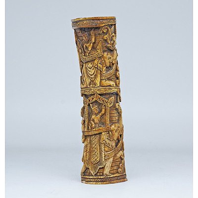 Burmese Bone Effigy Carved in Relief with Royal Procession, 19th Century