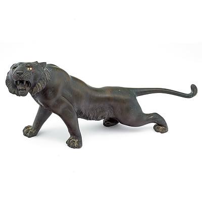 Japanese Bronze Model of a Stalking Tiger, Meiji Period 1868-1912