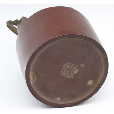 Chinese Yixing Pottery Kettle Shape Large Teapot with Cast Brass Bail Handle