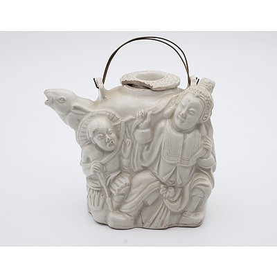 Chinese Blanc de Chine Figural Teapot, Qing Dynasty