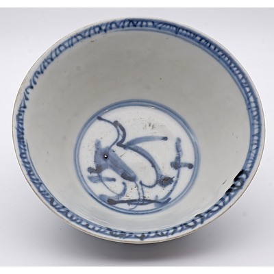 Chinese Zhangzhou Fujian Ware Blue and White Deep Bowl, Ming Dynasty 15th/16th Century