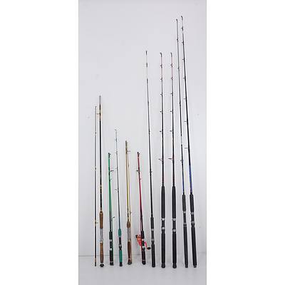 A Quantity of Ten Modern Fishing Rods Including Shimano