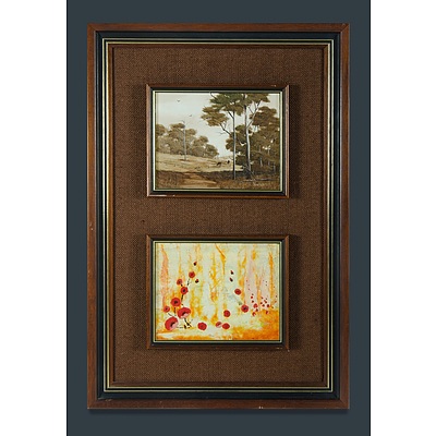 TAYLOR Michael John (b.1939) Two Small Works, 'Cattle Grazing' Oil on Board & 'Poppies' Mixed Media