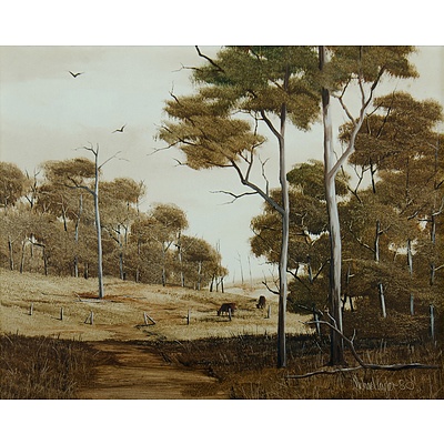 TAYLOR Michael John (b.1939) Two Small Works, 'Cattle Grazing' Oil on Board & 'Poppies' Mixed Media