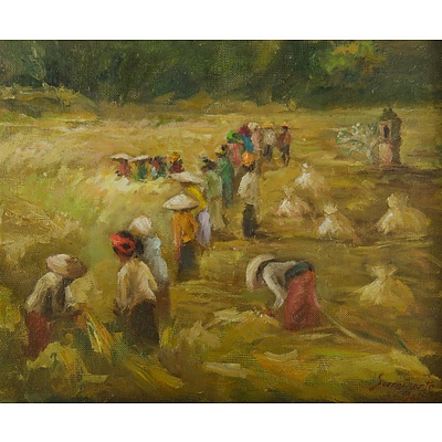 SUMINARTO (Indonesian b.1941) Workers in a Paddy Field