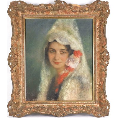 Artist Unknown, Portrait of a Woman, Pastel, Signed Indistinctly and Dated 1932