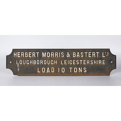 Cast Iron Crane Sign, 'Max Load 10 Tons', Herbert Morris & Bastert Ltd