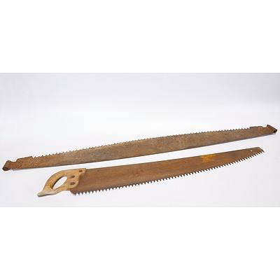 Two Cross Cut Saws, One A Two-Person Saw and One A One-Person Saw