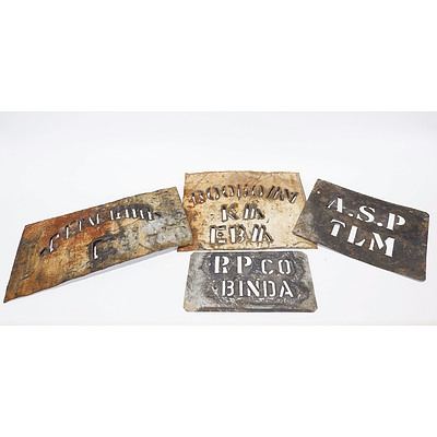 4 Wool Bale Stencils - R P Co Binda; C Geweroo; ASP TLM; EBW KW Boorowa