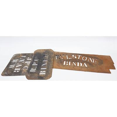 3 Wool Bale Stencils - R P Co Binda; JPC Luar WW; Rylstone Binda