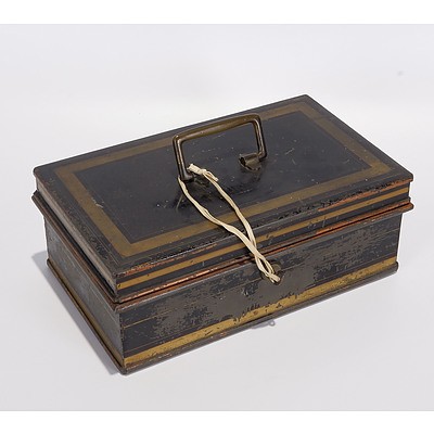 Metal Milners Deed Box with Brass Handle and Original Key