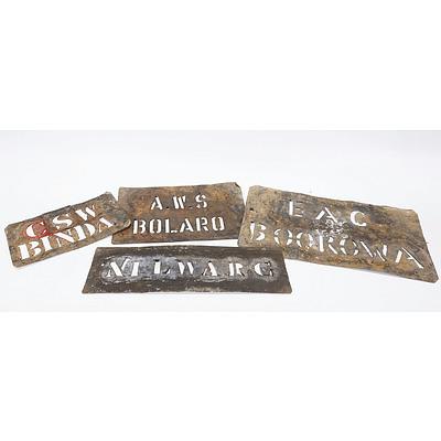 4 Wool Bale Stencils - EAC Boorowa; Nilwarc; AWS Bolaro, CSW Binda