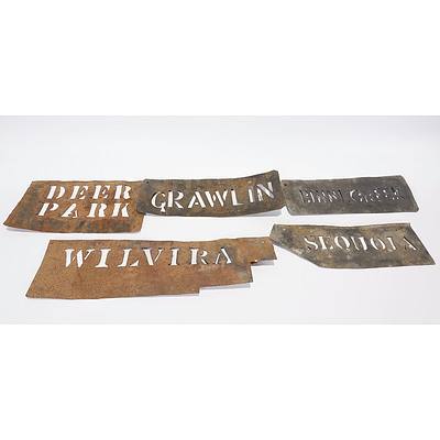 5 Wool Bale Stencil property names - Wilvira; Grawlin; Deer park; Sequoia; Binni Creek