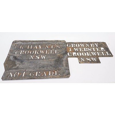 2 Seed Potato Stencils - EK Haynes Crookwell NSW No1 Grade; Grown by J Webster Crookwell NSW