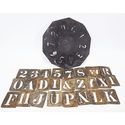 Wool Bale Stencils - Numbers 0-9 and Letters A-Z (some numbers and letters are missing), and Circular Stencil with Numbers 0-9