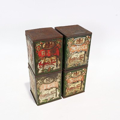 4 X Griffiths Tea Tins, Labelled Tapioca, Rice, Sago and Tea