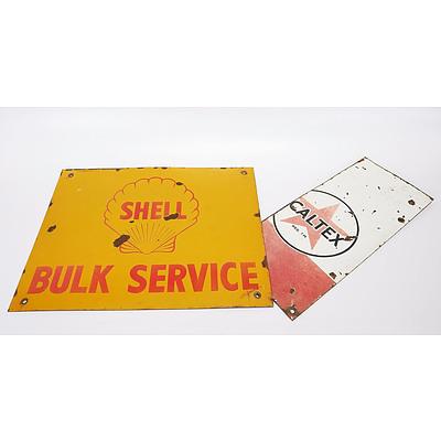 Shell Bulk Service Enamelled Sign and Part of Enamelled Caltex Sign