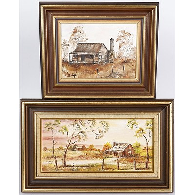  'Shack in The Bush' - Eric Envy, Oil On Board and 'Lonely Homestead' - Barbara Thame, Oil On Board
