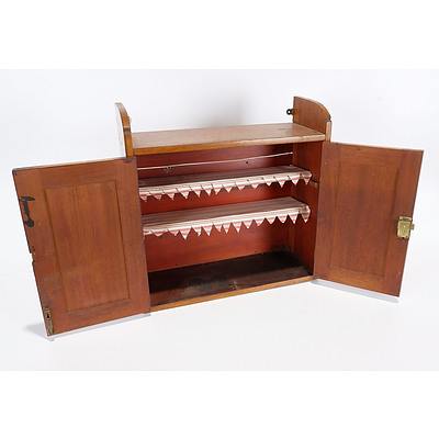 Small Mahogany Hanging Wall Cupboard, with 3 internal Shelves and Key