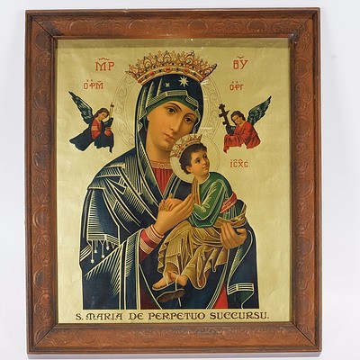 Framed Print of Virgin Mary in Pressed Wood Frame Behind Glass
