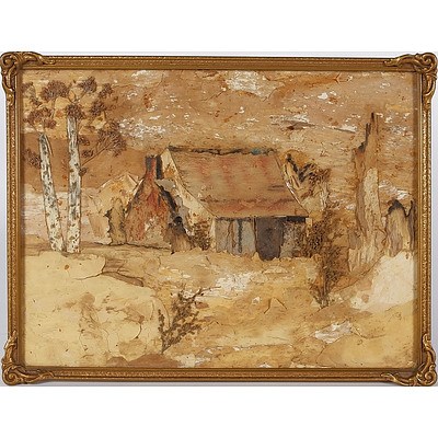  'Old Cottage', Bark Picture Framed Under Glass