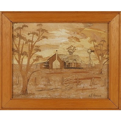  'The Homestead' - A J Roberts, Bark Picture Framed Under Glass