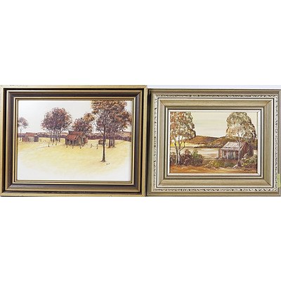  'Way Out' - Pauline Osborne, Oil On Board and Farm Sheds in The Bush, Pastel Framed Under Glass