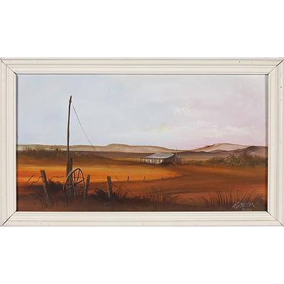  'Remote Homestead Out West' - R J Gregor 1988, Oil On Board
