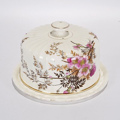 Late 19th Century Ceramic Cheese Bell and Stand with Hand Painted & Gilt Decoration, C.1880