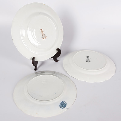 3 Wattle and Heath Plates: Black Doulton Made For Levy Bros; Brown Doulton Made For FG & Co; and Dark Blue Made For Burgess & Lee