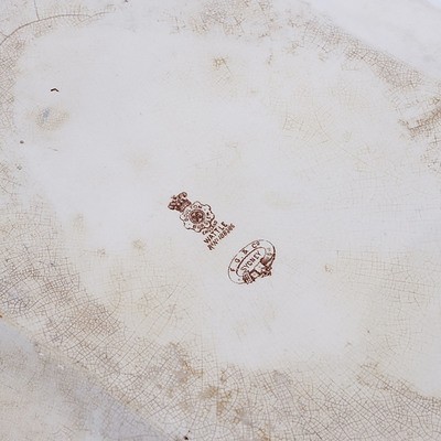 Large Meat Platter in Doulton Burslem Wattle Pattern in Brown. Stamped F.G.& Co Sydney. Smalls Cracks Underneath Consistent with Use