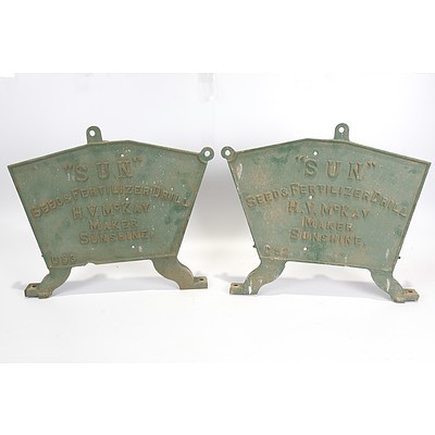Late Addition - Pair of Cast Iron Ends From 'Sun Seed and Fertilizer Drill', HV McKay Maker Sunshine
