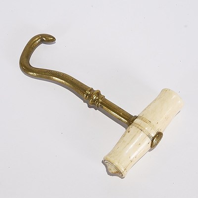 Georgian Brass Boot Hook with Bone Handle. Imprinted 'No 7 Chester'